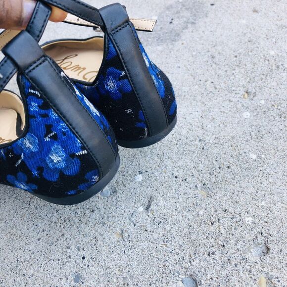 Sam Edelman Radley Floral Jacquard Ankle Strap Flats Blue Size 8.5 - Picture 7 of 14